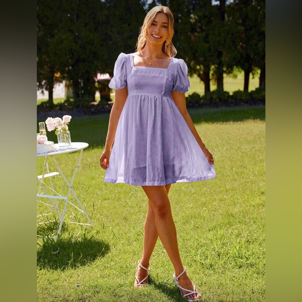Light Purple Puff Sleeve Mini Dress